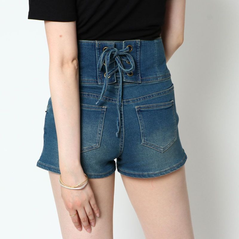 ダークブルー ショートパンツ レース付き バックレースアップショートパンツ | GORGE