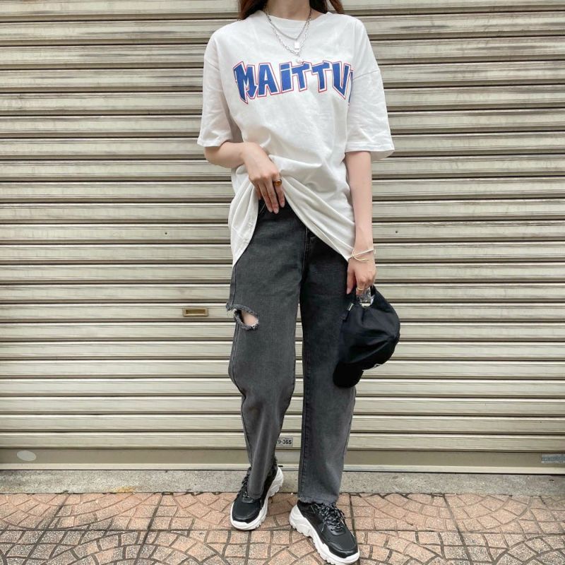 ししまる 8/25 L ダメージパンツ X-girl（エックスガール）の「KNEE SLIT WIDE LEG DENIM PANTS