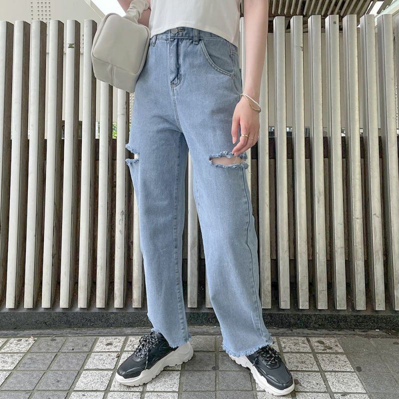 Kastane ライトブルー ダメージデニム　レースデニム　新品未使用 Kastane ライトブルー ダメージデニム レースデニム 新品未使用