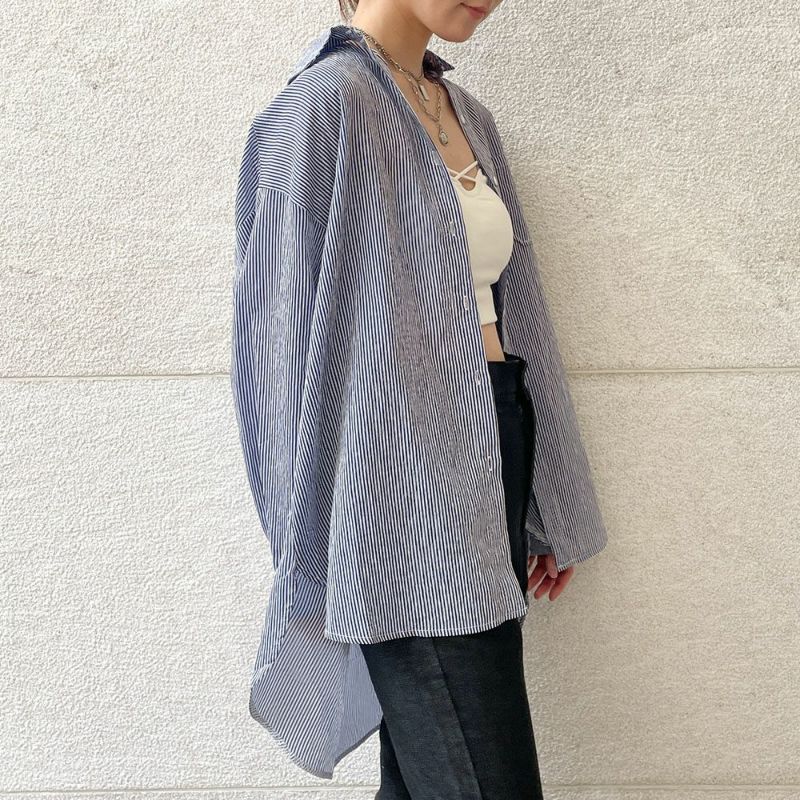 【ROMEO GIGLI】 シアーストライプ ハイカラーシャツ 新色登場】ストライプシアーシャツ | GORGE