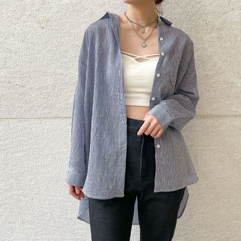 Hellrazor ネイビー ストライプ Mサイズ シャツ JOURNAL STANDARD シャツ 「ZOZO限定」OVER SILHOUETTE SH