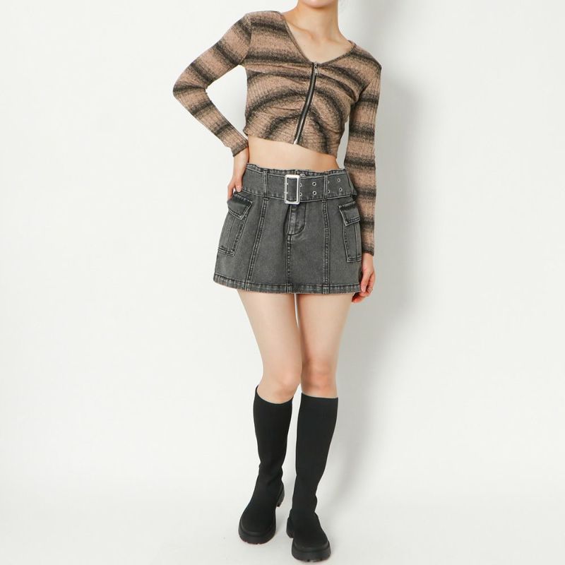 COURREGES＞＞＞ベルト付きデニムミニスカート インパン裏地付きダブルベルトデニムミニスカート[gn193