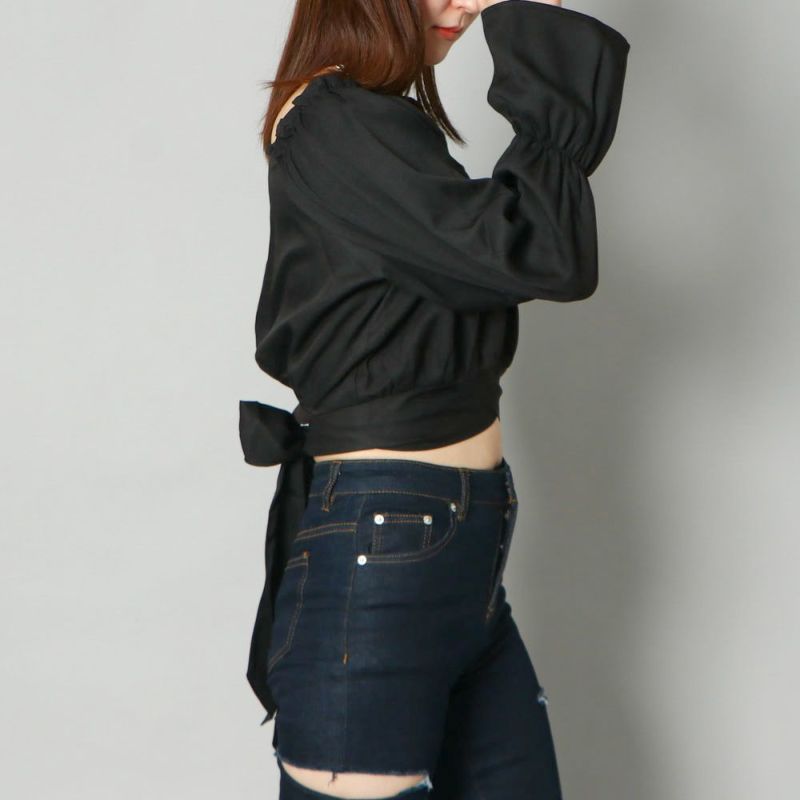 バックリボンブラウス(黒) RESEXXY（リゼクシー） ブラウス シャツ バックリボンスクエアブラウス