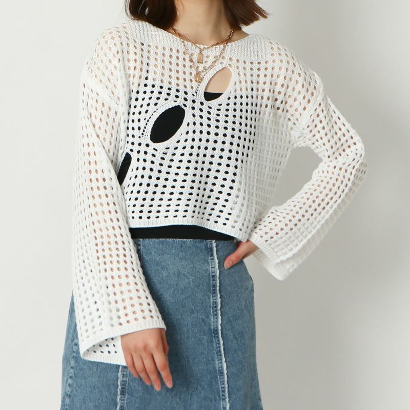 PRADA 23SS コットン クロップド コットン透かし編み インナー付11万 PRADA 23SS コットン クロップド コットン透かし編み インナー付