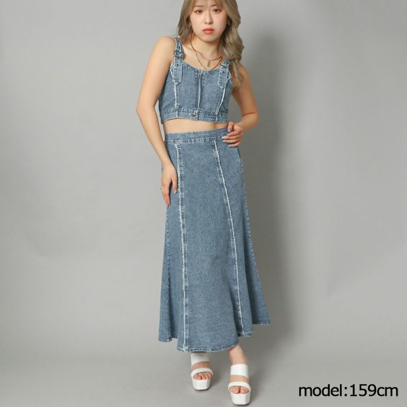 45R 45rpmスカート インディゴ染 藍染 デニム 花柄 2コットン