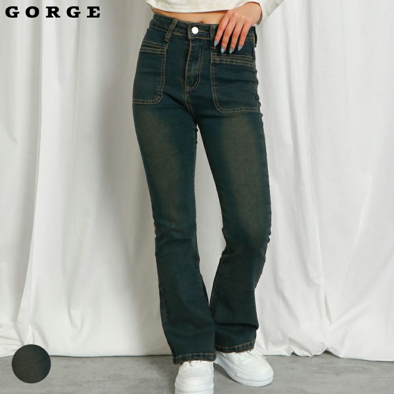 GUMU INTERNATIONAL デニム　ブーツカット　L 94 BAGGY ジーンズ ブーツカット ミディアムインディゴ