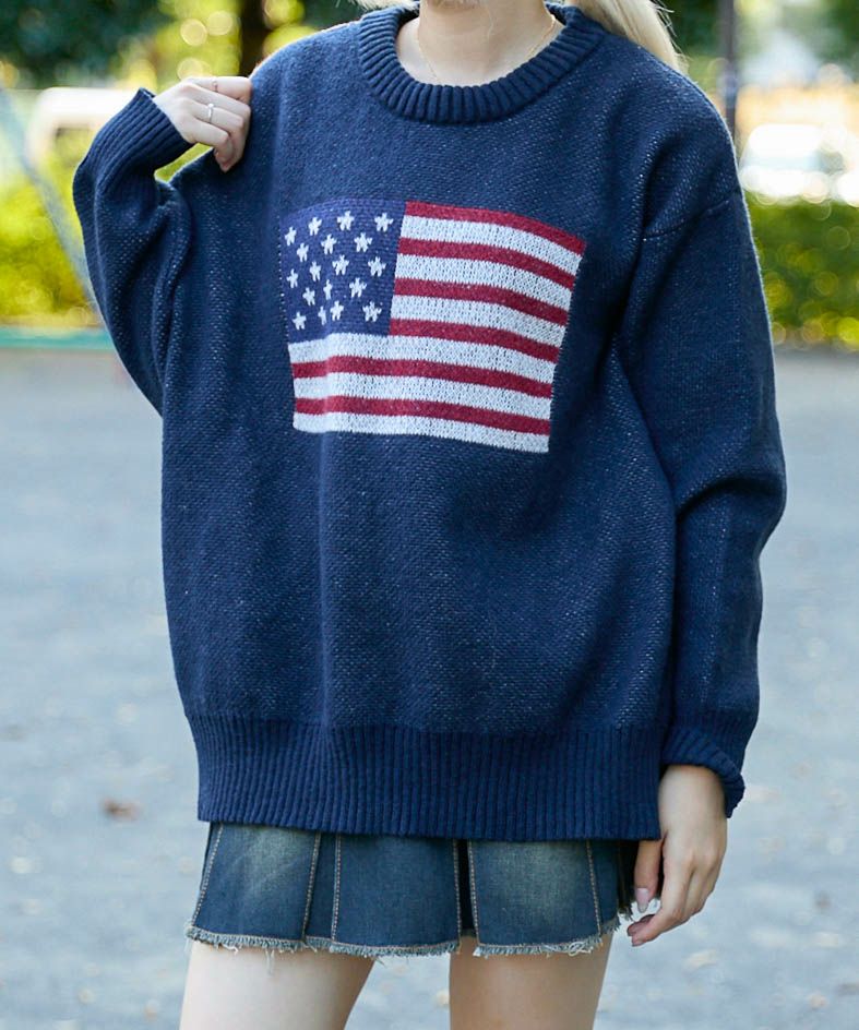 USAフラッグ×オーバーシルエット》レディース ニット セーター