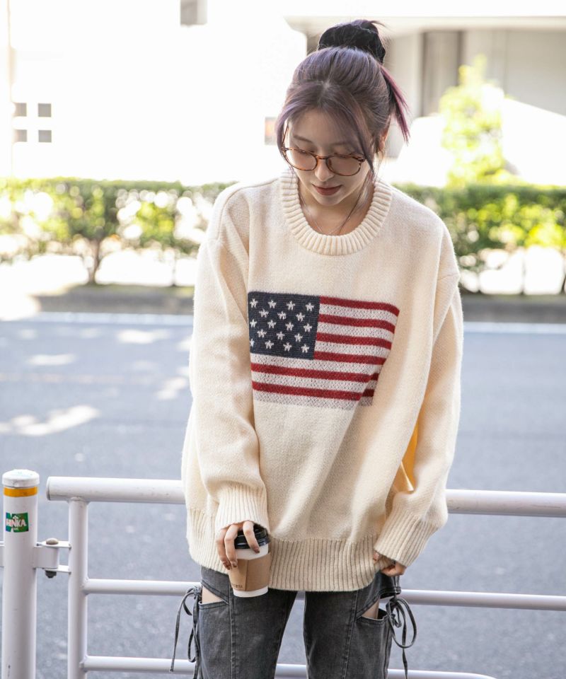 USAフラッグ×オーバーシルエット》レディース ニット セーター 主役級