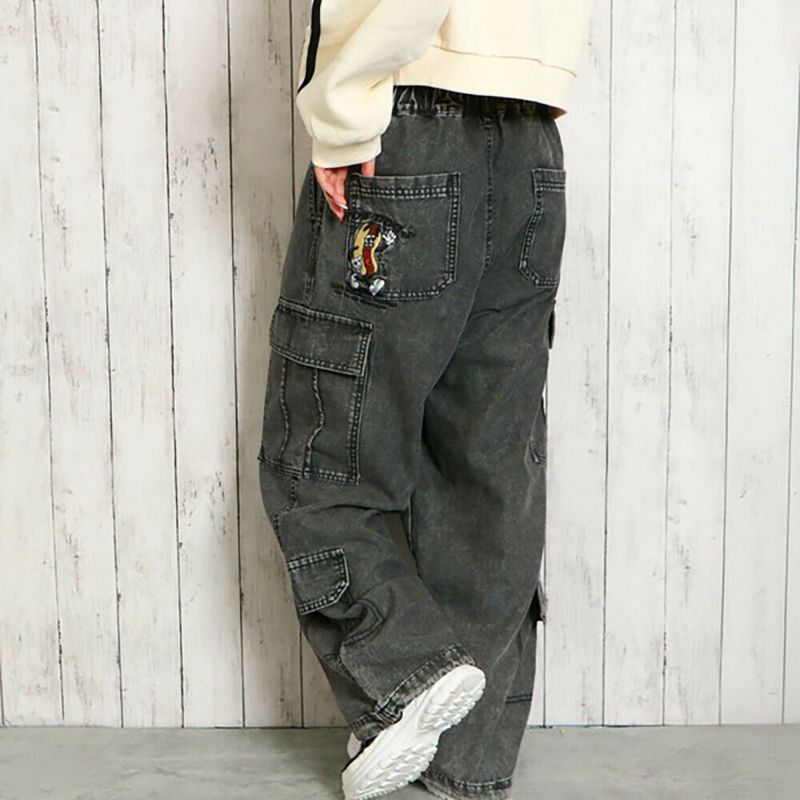 B376【W42】KAD clothing 刺繍デニムパンツ スミクロ バギー Ksubi 「KSUBI」 刺繍デニムハーフパンツ 28 ブラック メンズ