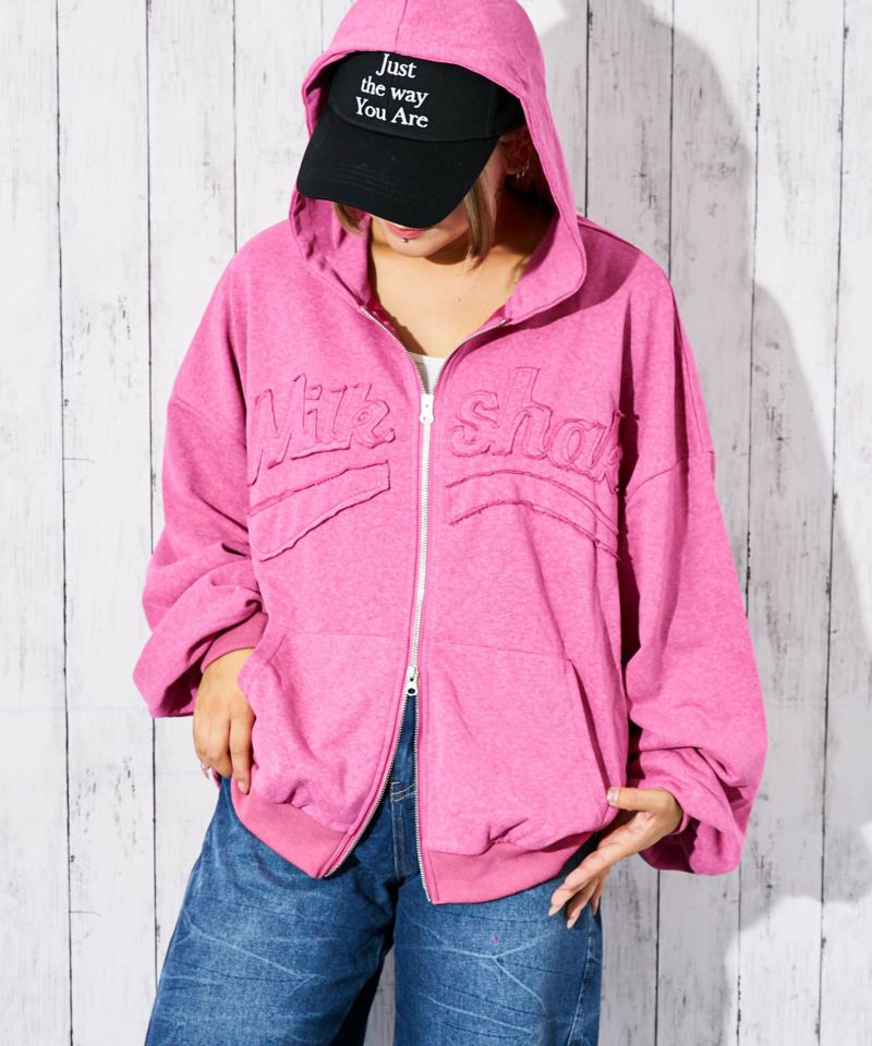 ロゴ刺繍》ピグメントZIPパーカー／立体デザイン | GORGE