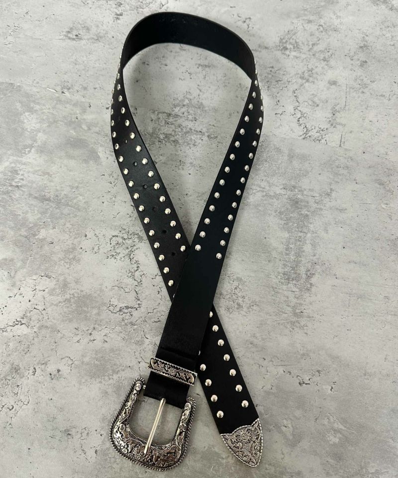 シルバーバックル×スタッズ》レディース 太ベルト ハード ロック風