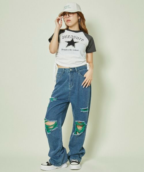 カラーダメージ×映えクラッシュ》Y2Kデニムパンツ | GORGE
