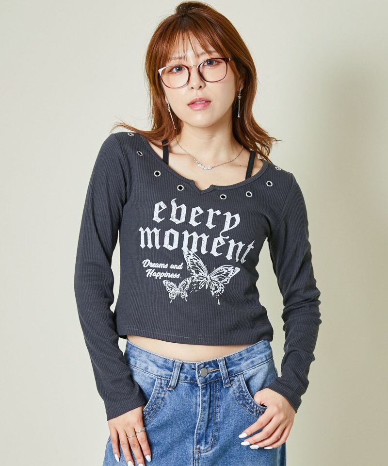 みみ品 バタフライロゴ×アイレット開き》クロスレイヤートップス | GORGE