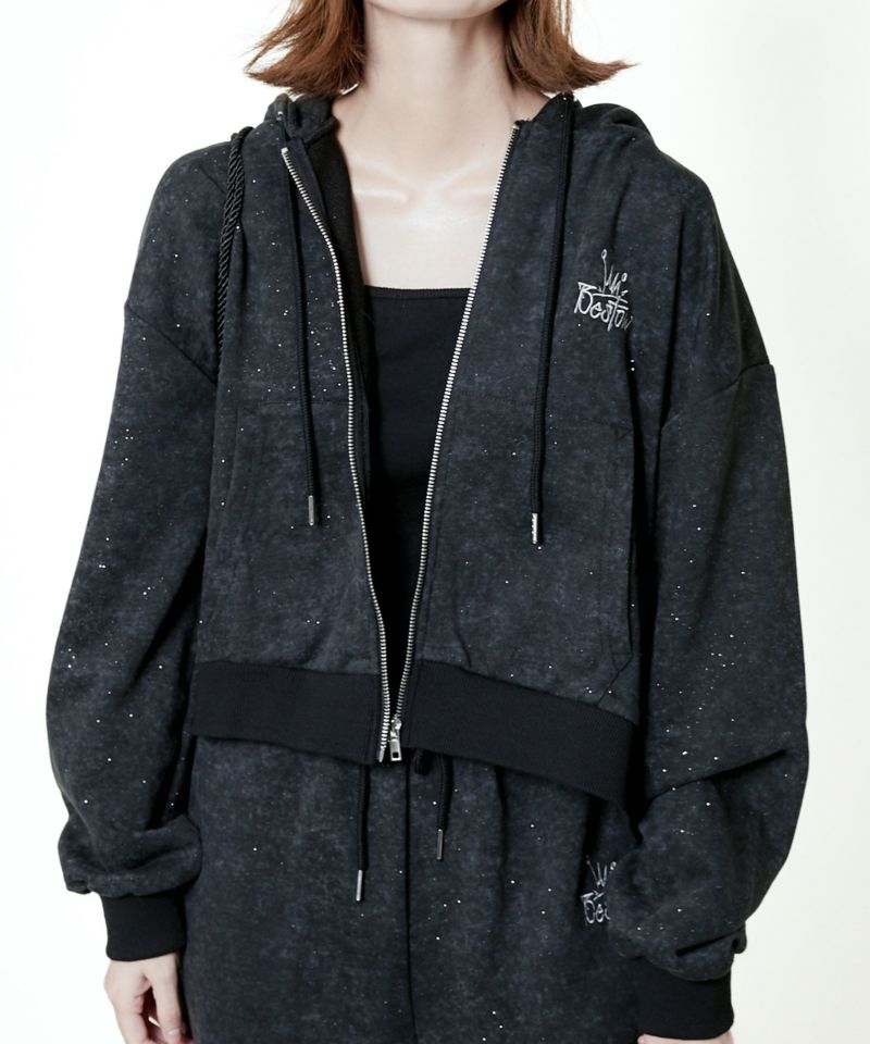 ラメ入り×ロゴ刺繍》レディース ジップアップパーカー 長袖 スウェット