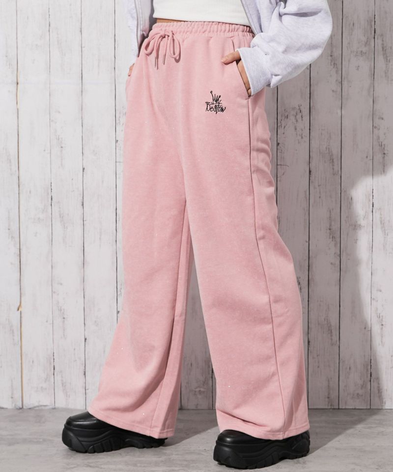 きらめくラメ刺繍×リラックスシルエット》裏毛スウェットパンツ ワイド