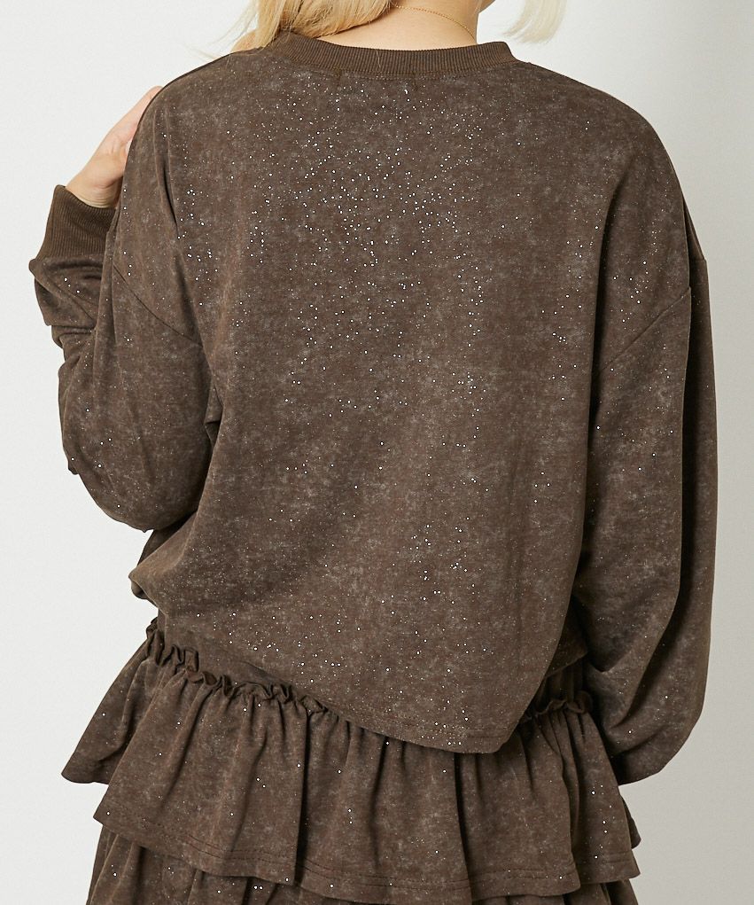 ラメ×ラインストーンロゴ》レディース ミニ裏毛 プルオーバー 薄手