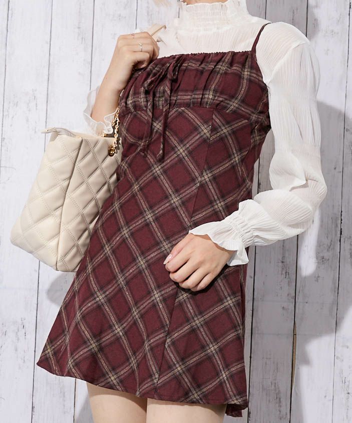 起毛チェック柄》レディース キャミワンピ チュニック レイヤード 秋冬