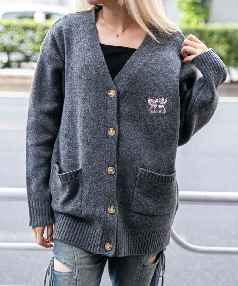 美品＊45R 小紋柄ウールニットジャケット サイズ3 グレー系 長袖 R刺繍 Sawa a la mode トップス ニット セーター グレー 刺繍 しまうま