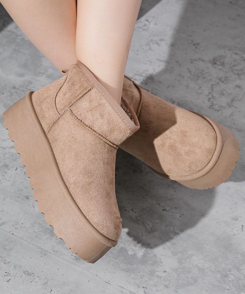 厚底×ショート丈》レディース フェイクムートンブーツ 裏ボア