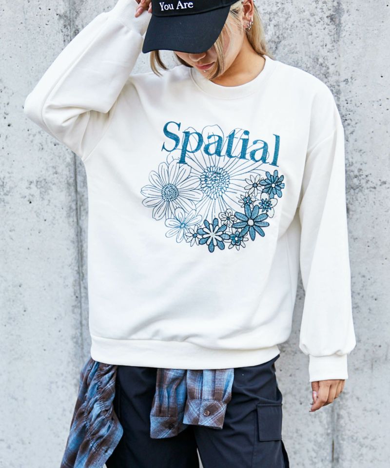 花刺繍×ロゴ》レディース 裏毛スウェット プルオーバー カジュアル 春