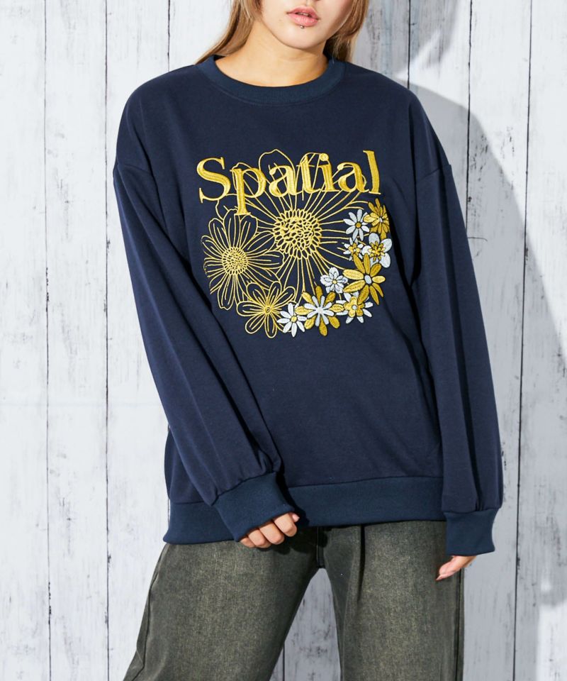 45R】45rpm コットン混 裏毛の刺繍スウェット 花柄 馬Tシャツ 0 45R】