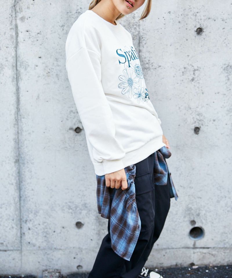 花刺繍×ロゴ》レディース 裏毛スウェット プルオーバー カジュアル 春