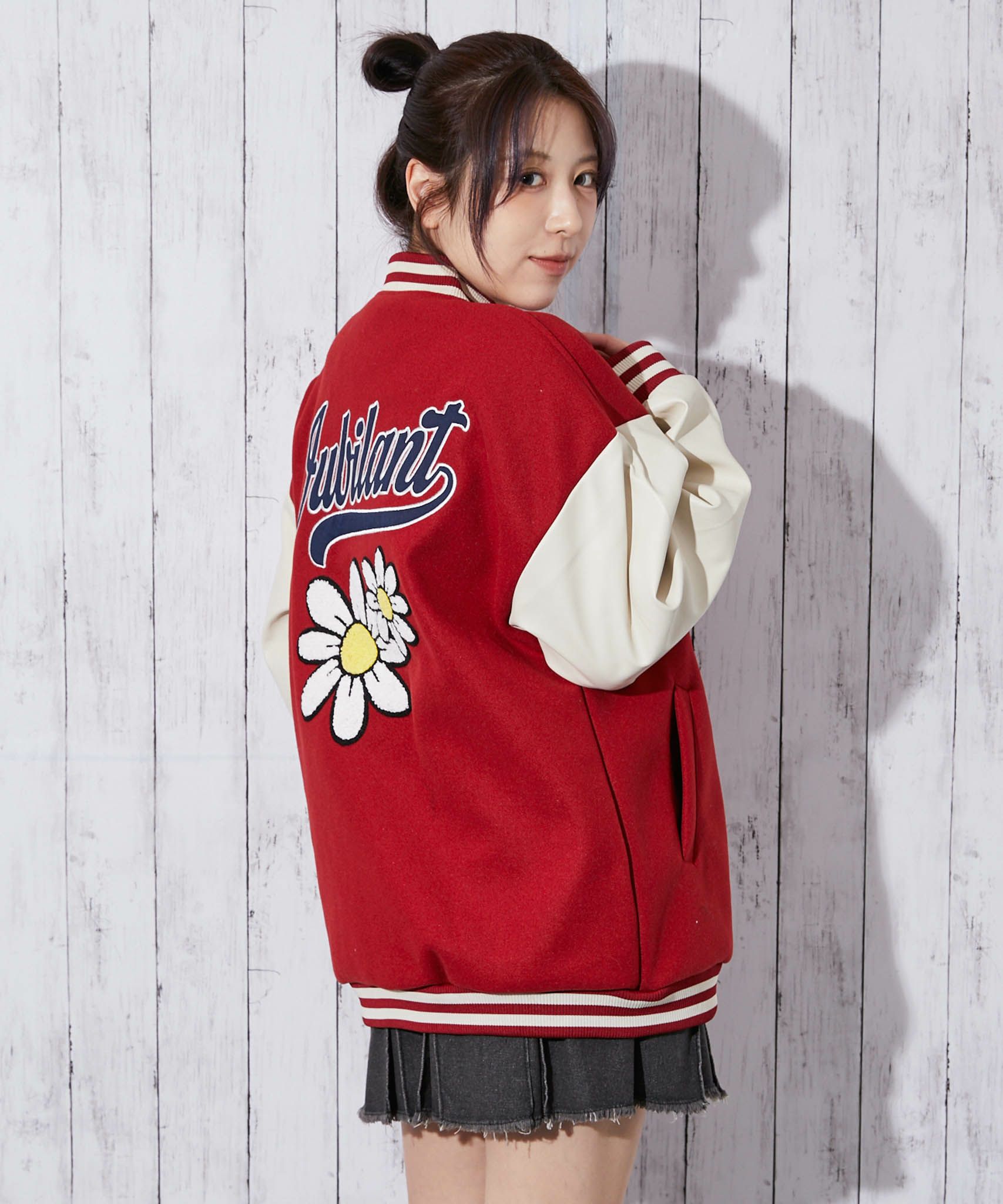 サガラ刺繍フラワー×ロゴ》レディース スタジャン カレッジ風 アウター