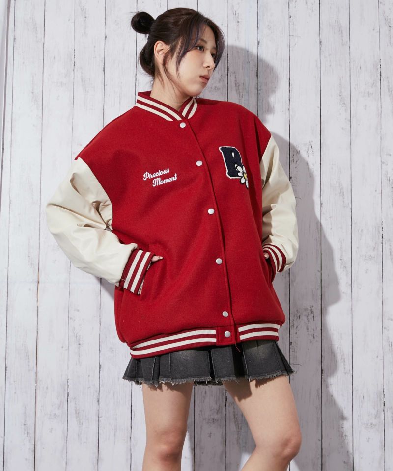 サガラ刺繍フラワー×ロゴ》レディース スタジャン カレッジ風 アウター