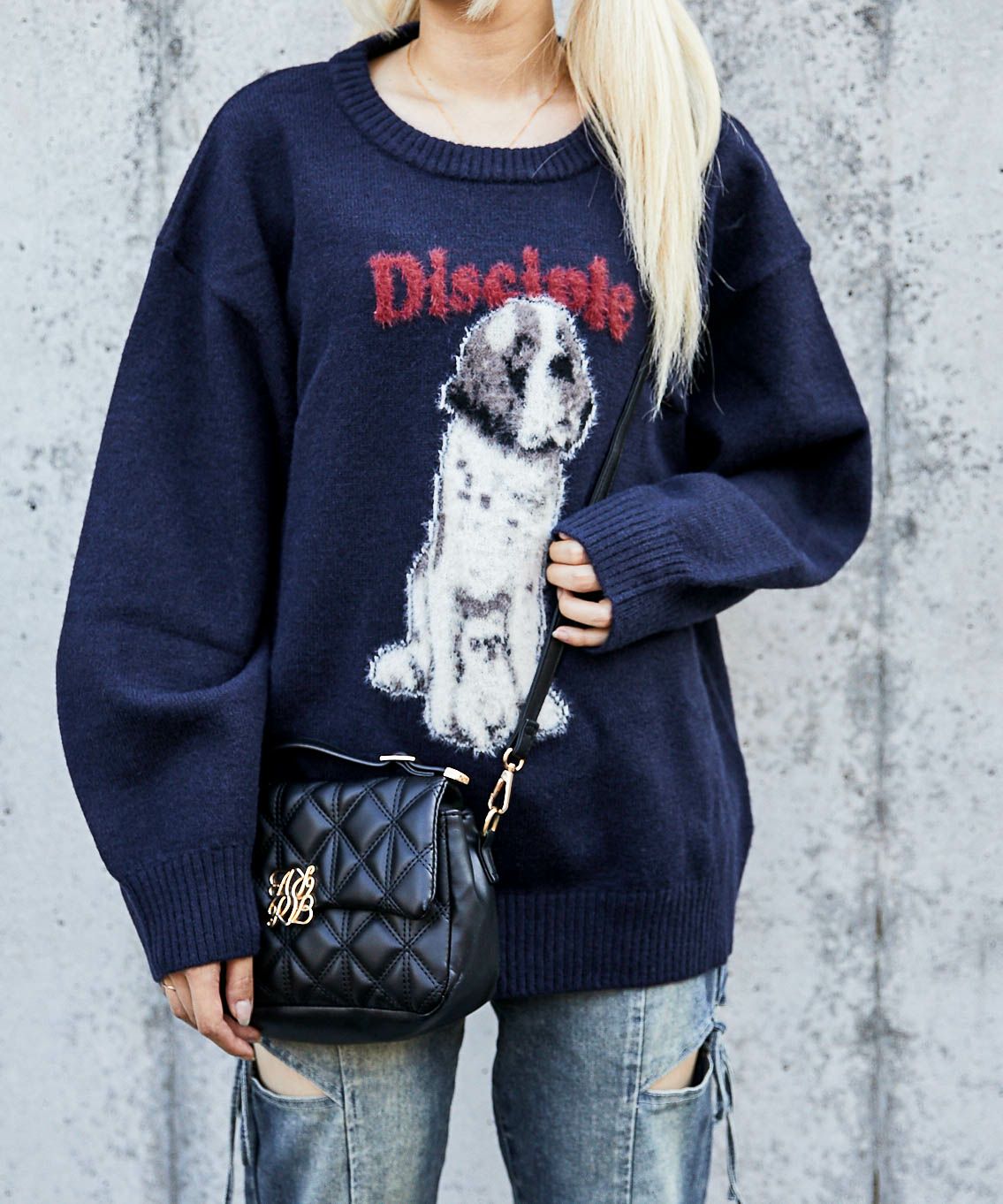 Jenny fax ドッキングニット スウェット 犬 Jenny fax ドッキングニット スウェット 犬