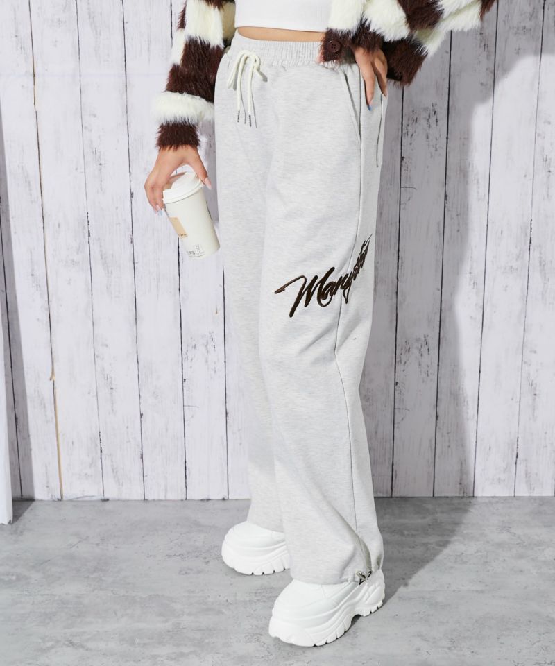 裾ドローコード×刺繍アクセント》レディース ハリ感スウェットパンツ