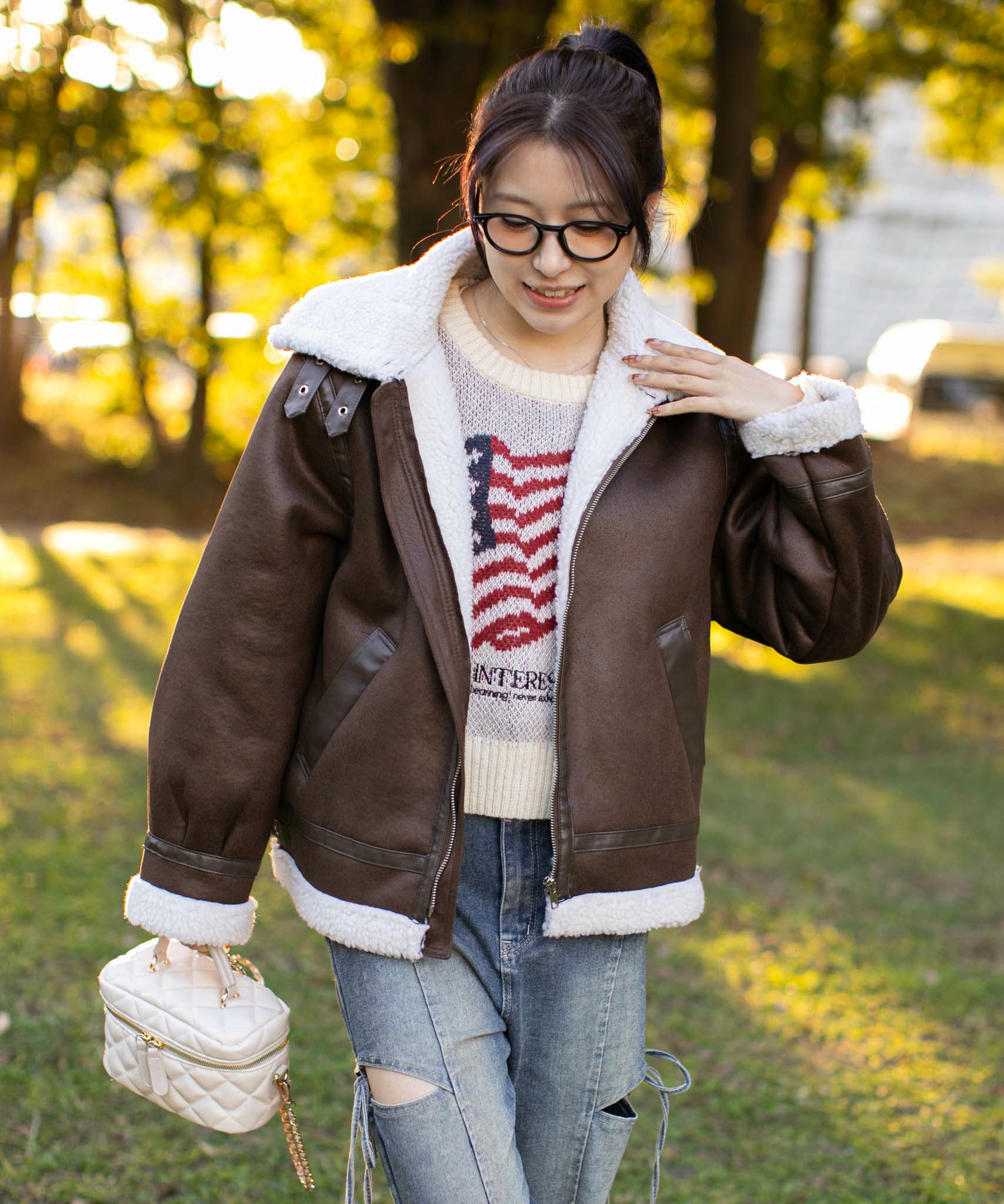 フェイクムートン×フライト》レディース ジャケット スタンドネック