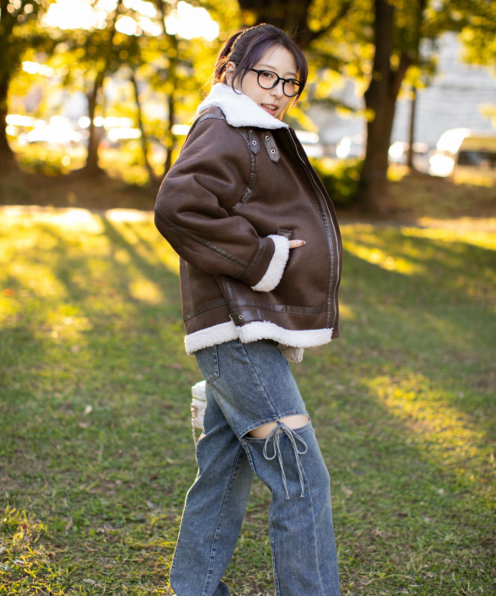 フェイクムートン×フライト》レディース ジャケット スタンドネック