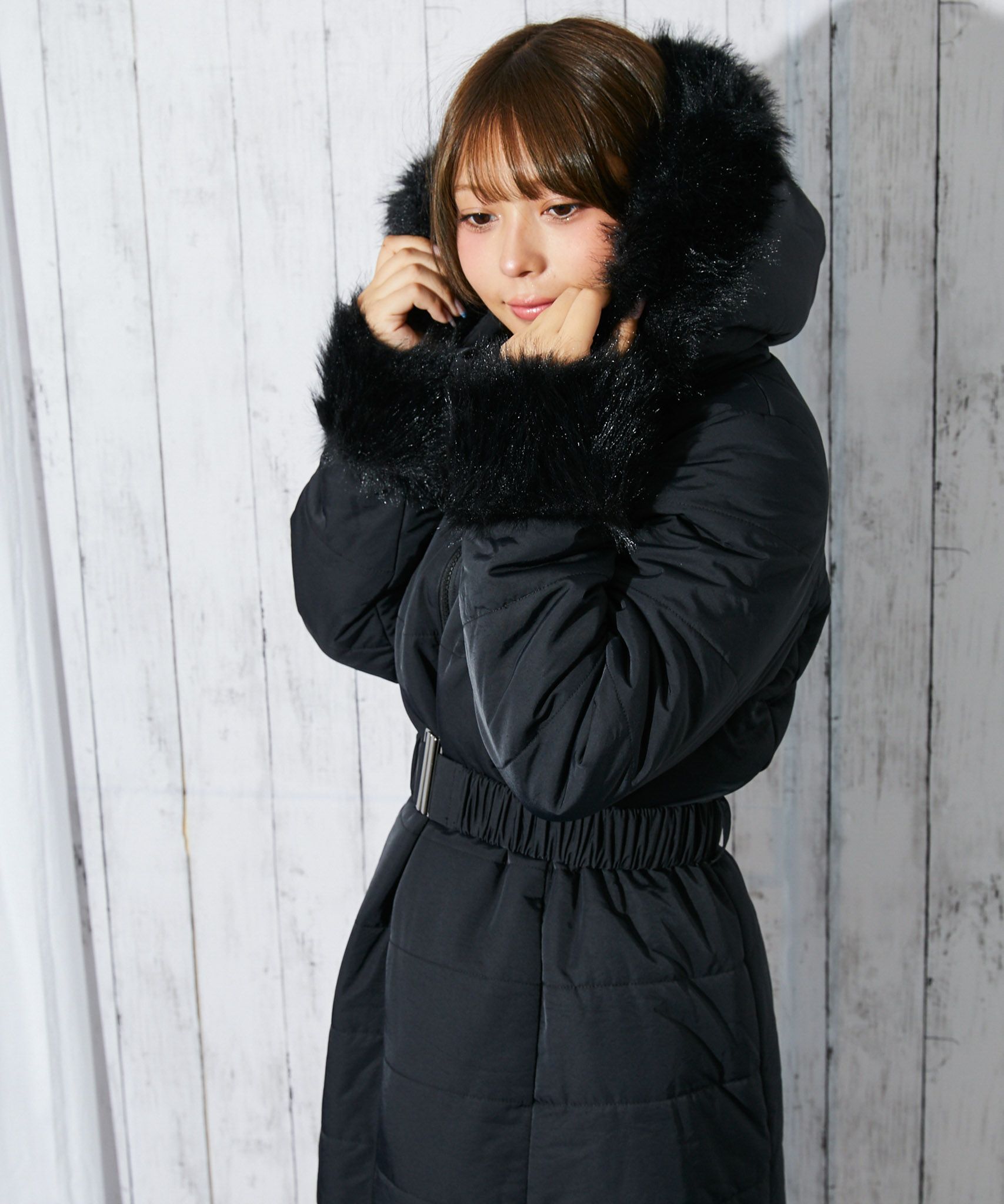 黒色 ファー襟 ロングコート ファーは取り外し可能 ルディックパーク