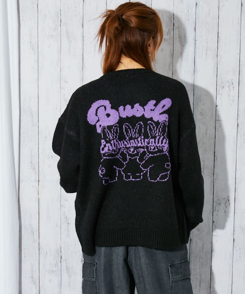 うさぎ×ロゴジャカード》レディース ニットプルオーバー バック