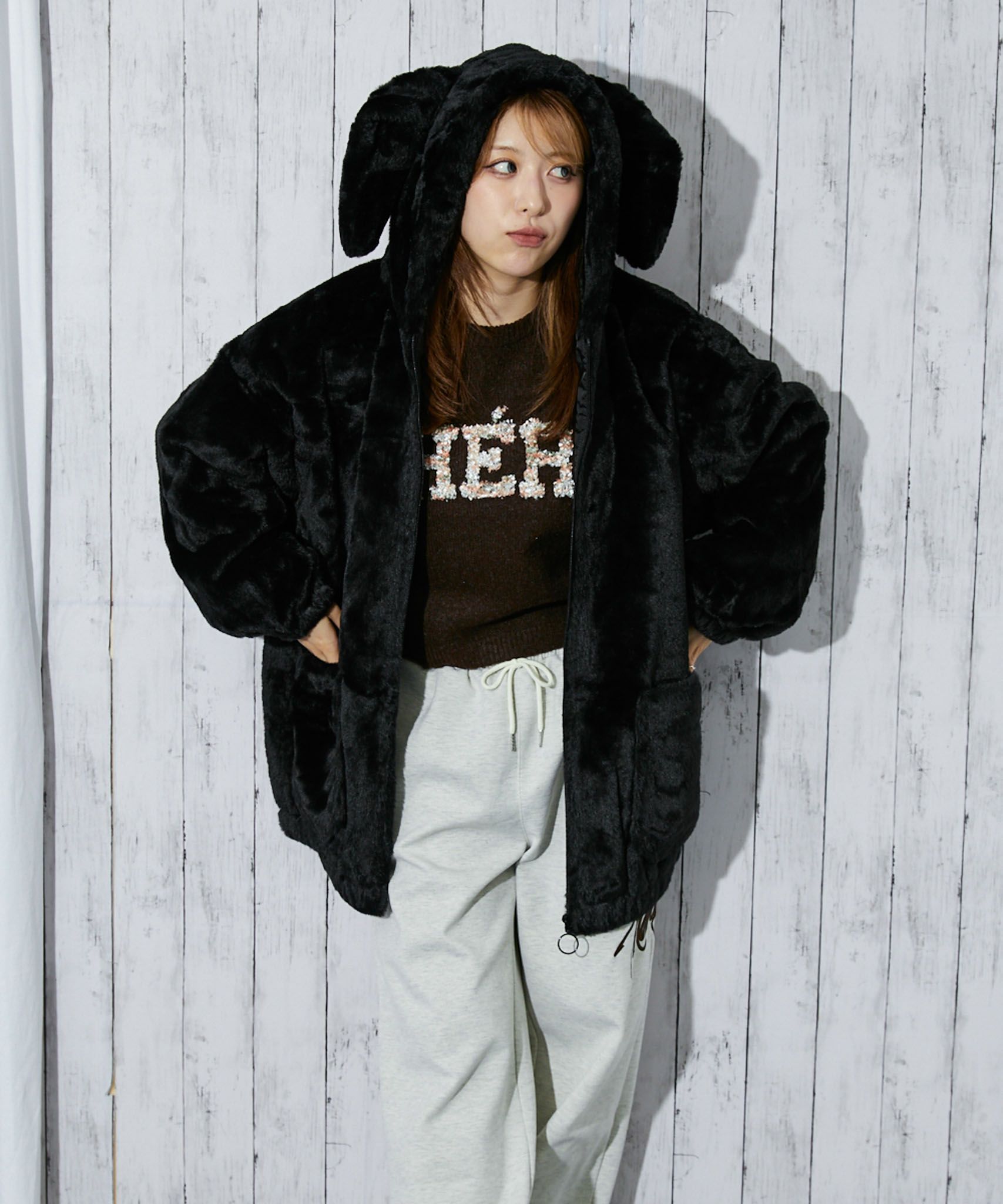 アニマル耳付きフード》レディース フェイクファー ブルゾン ふわもこ