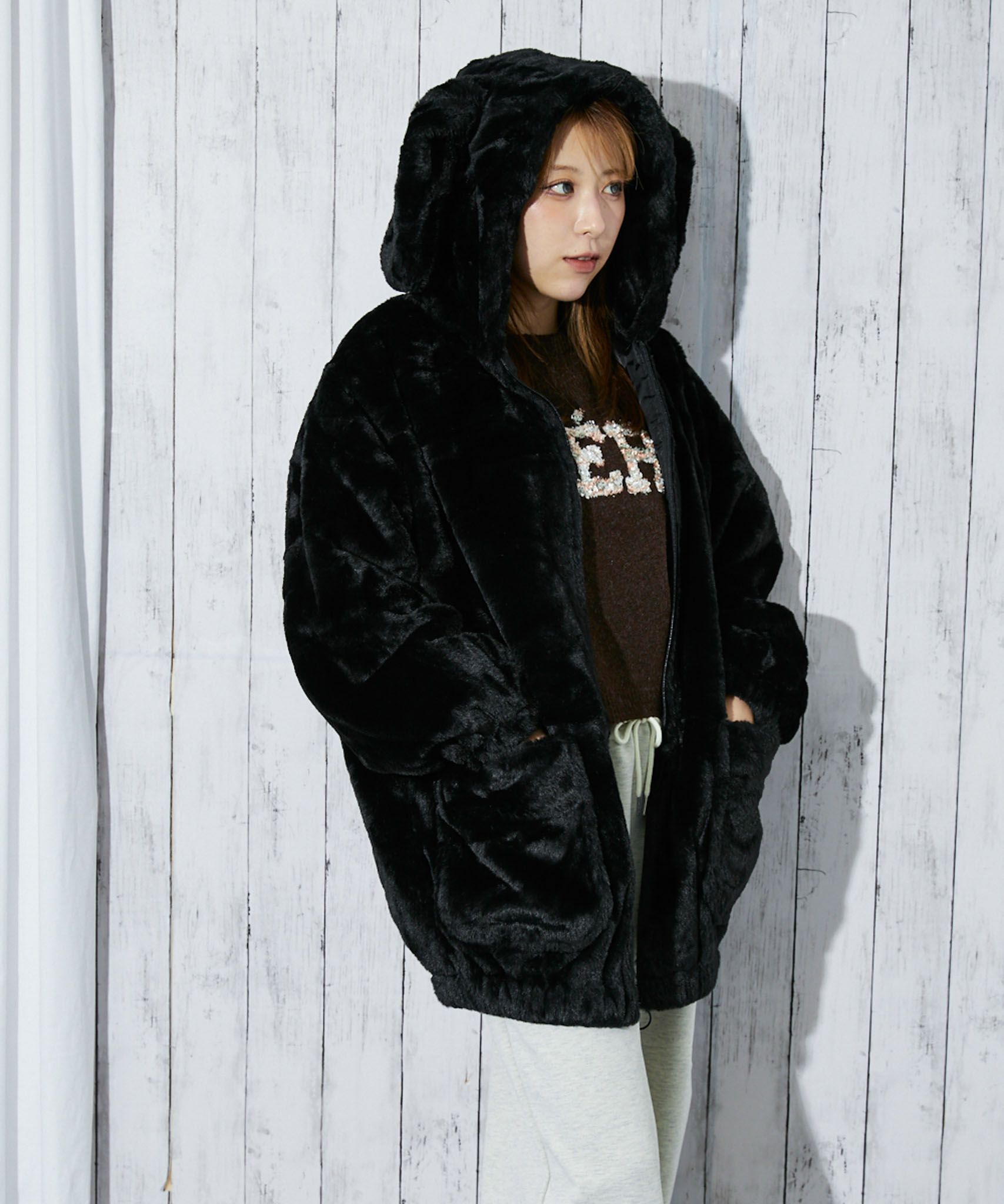 アニマル耳付きフード》レディース フェイクファー ブルゾン ふわもこ