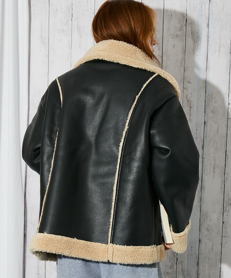 ボア切替×ビッグカラー》レディース フェイクムートンジャケット