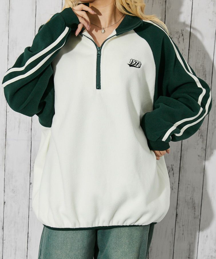 配色ライン×ハーフジップ》レディース フリースプルオーバー