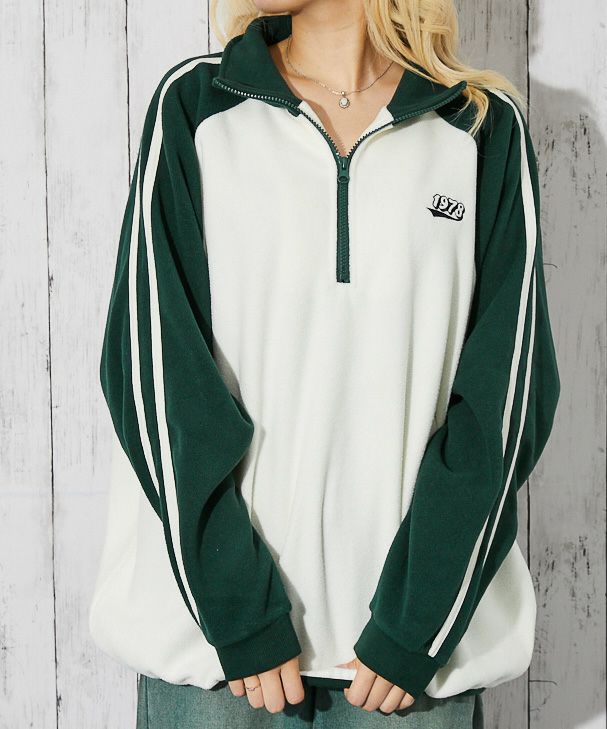 配色ライン×ハーフジップ》レディース フリースプルオーバー