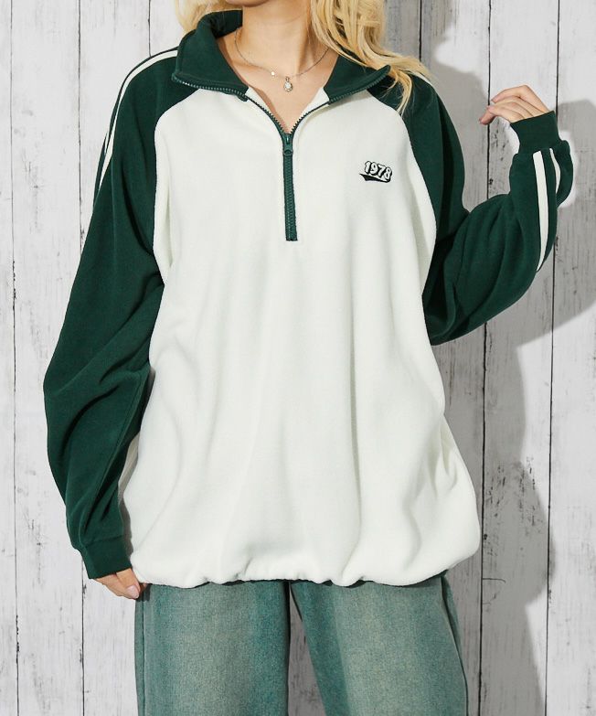 配色ライン×ハーフジップ》レディース フリースプルオーバー