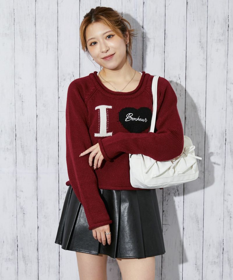 ハートロゴ×ラウンドヘム》レディース ニットトップス ガーリー