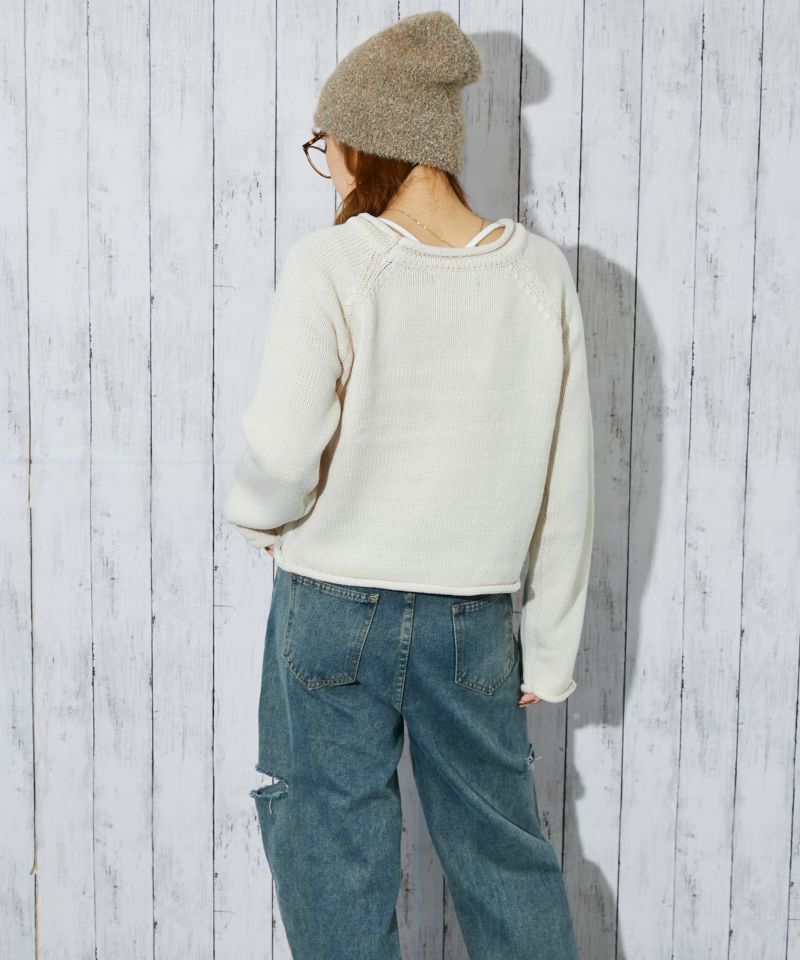 ハートロゴ×ラウンドヘム》レディース ニットトップス ガーリー