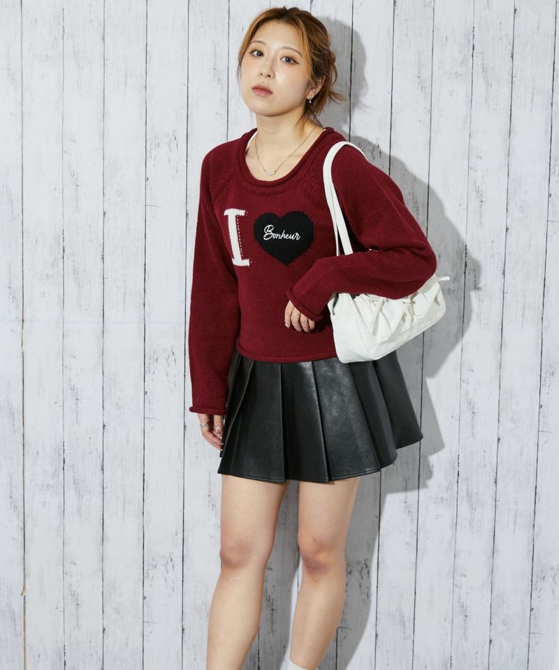 ハートロゴ×ラウンドヘム》レディース ニットトップス ガーリー