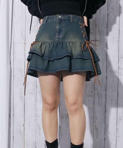 070 ネイビーとブラウン チェック フレアスカート スカート | GORGE