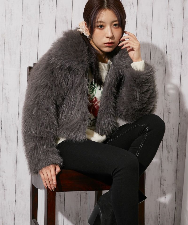ボリューム衿×ふわふわフェイクファー》レディース ファーブルゾン