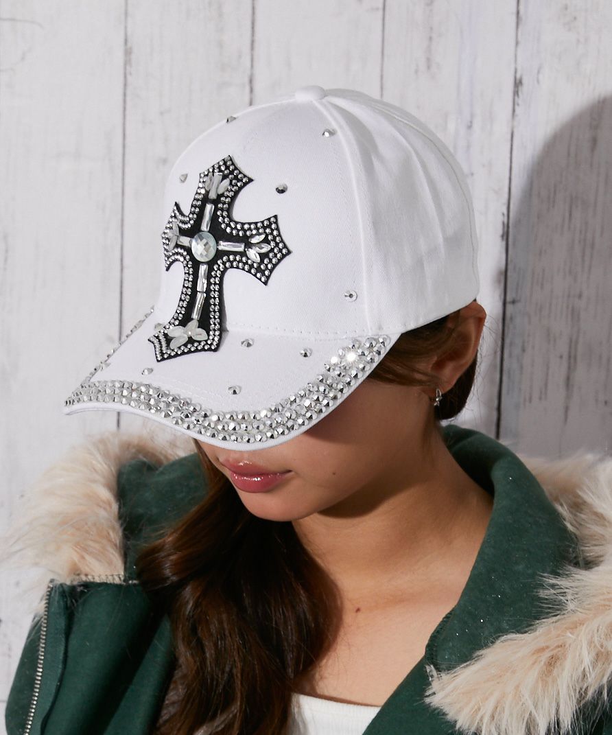 クロスラインストーン》レディース キャップ ストリート 小顔見せ 春夏