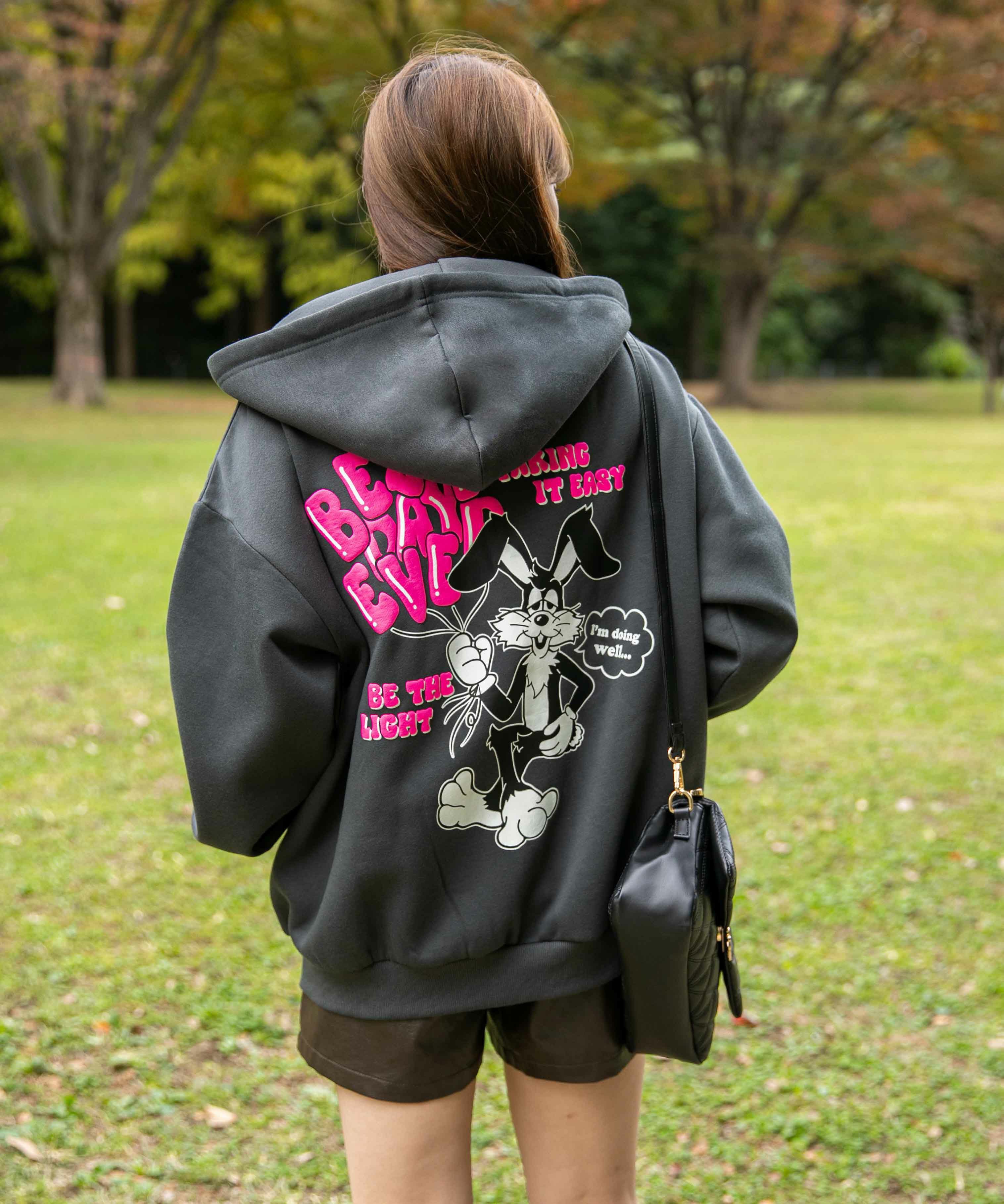 バックキャラ×ゆるストリート》レディース 裏起毛 ジップパーカー