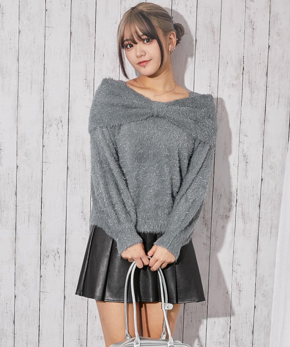ふわシャギー×ラメ混》ワイドネックリボンニットトップス 冬◎ | GORGE