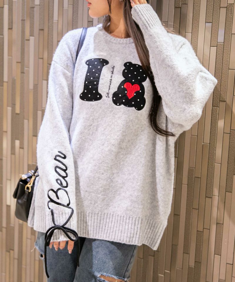 IハートBear×袖ロゴ》ふわもちニットトップス 冬◎ | GORGE