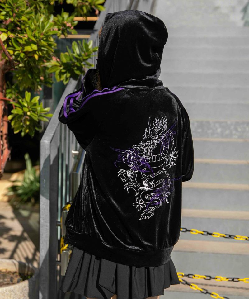 ベロア×ドラゴン刺繍》サイドラインジップパーカー | GORGE